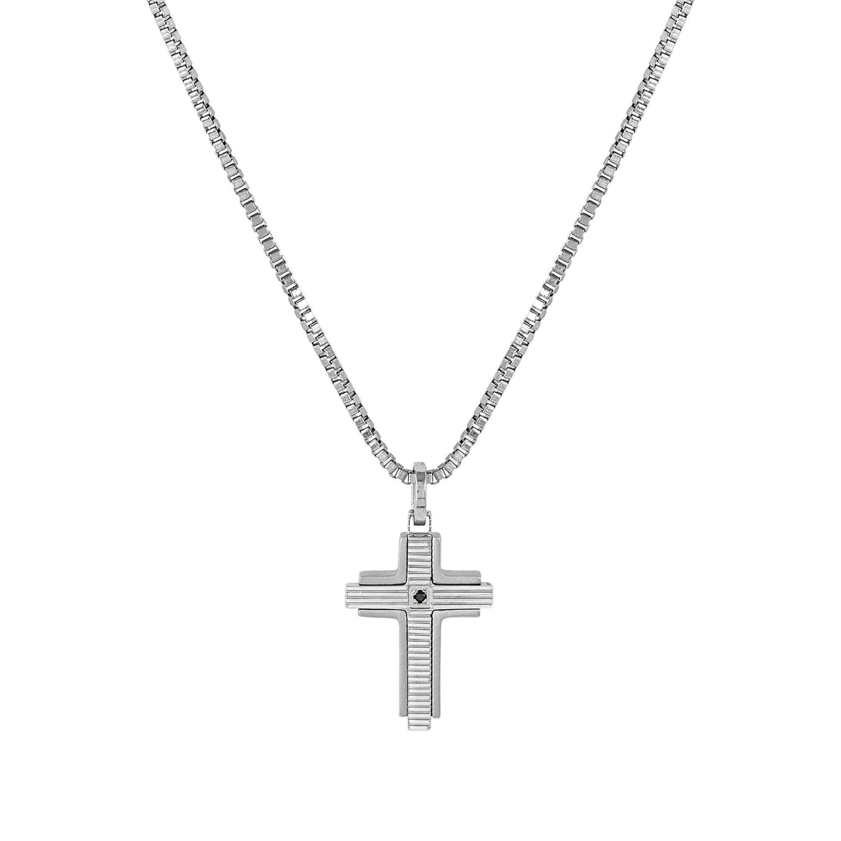 Nomination Strong Diamond Cross Necklace with Black Diamond, Silver - front