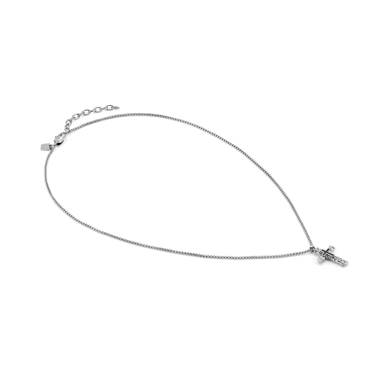 Nomination Bold Steel decorated cross necklace, worn