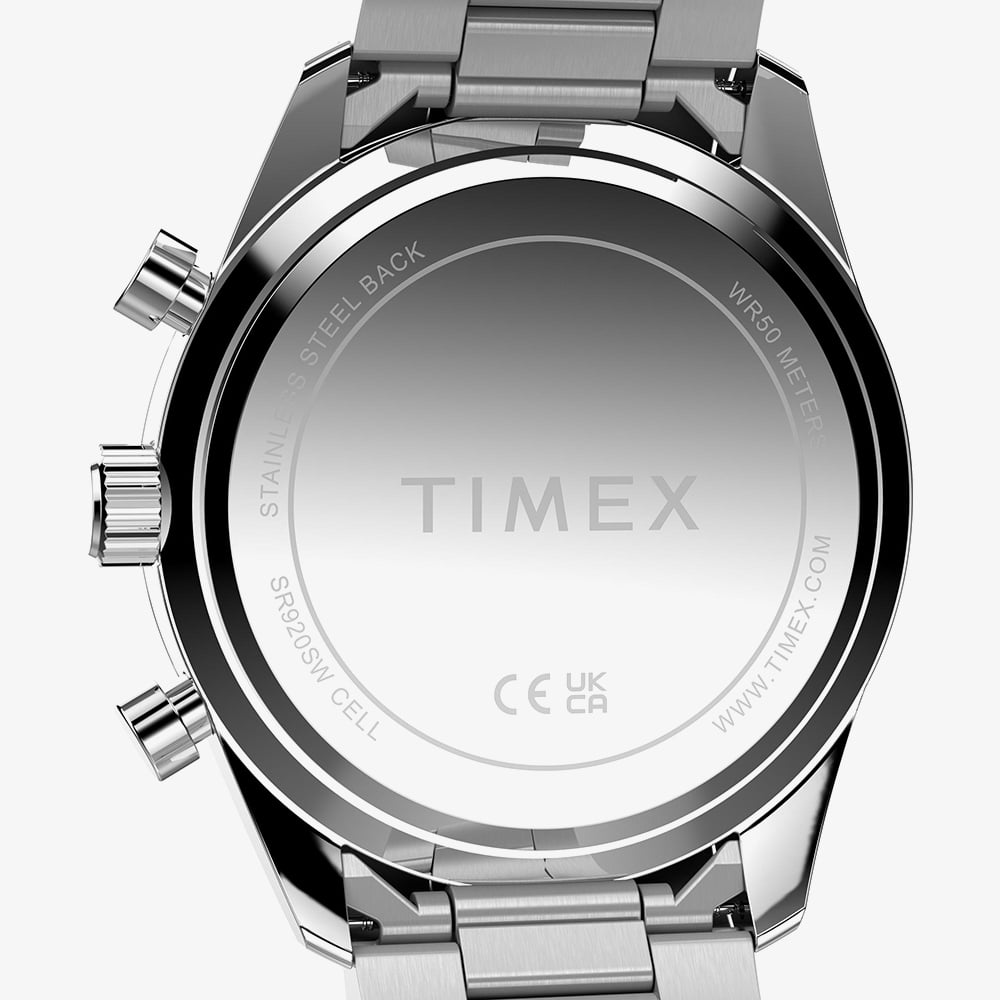 Timex Ridgefield Chronograph Stainless Steel Bracelet Watch Light Blue Dial