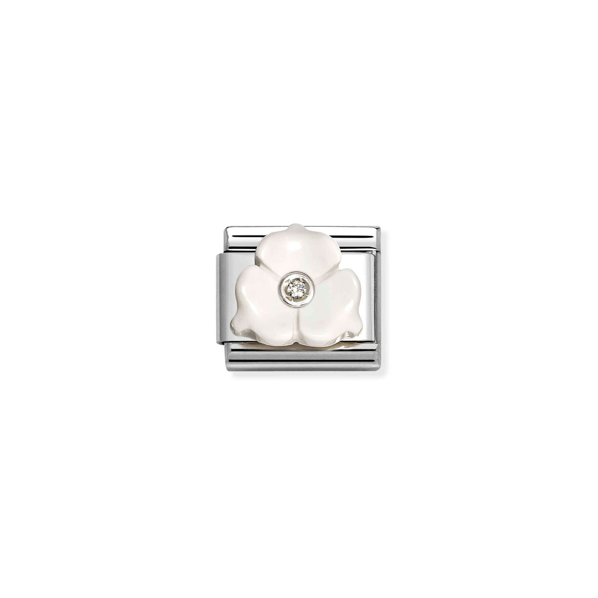 Nomination Composable Link 3 Petal Flower, White Stone, 925 Sterling Silver