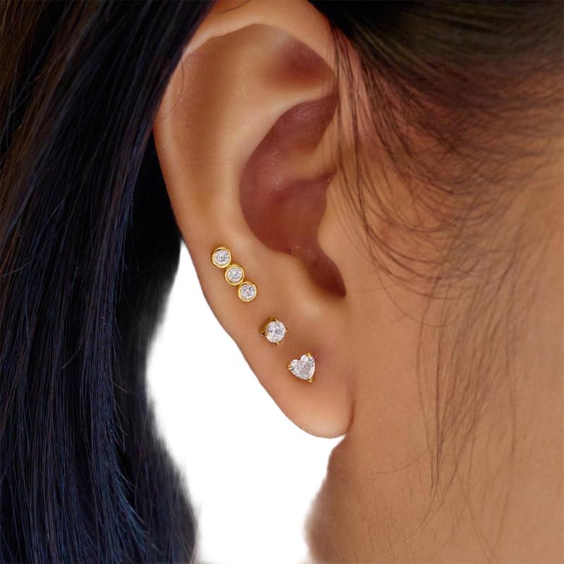 Ania Haie Elegant Gold Triple Stone Bezel Barbell Single Earring