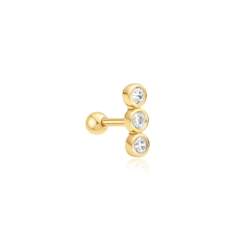 Ania Haie Elegant Gold Triple Stone Bezel Barbell Single Earring
