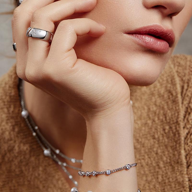 Ania Haie Elegant Silver Multi‑Station Round Stone Chain Bracelet