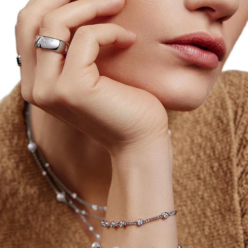 Ania Haie Elegant Silver Multi‑Station Round Stone Chain Bracelet