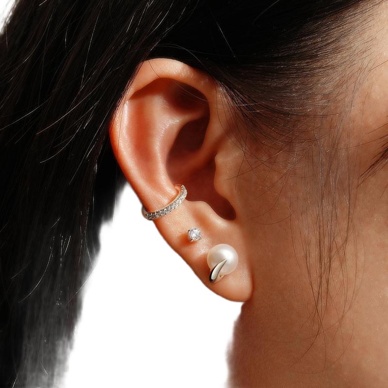 Ania Haie Elegant Silver Pearl Claw Stud Earrings
