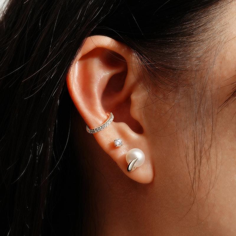Ania Haie Elegant Silver Pearl Claw Stud Earrings