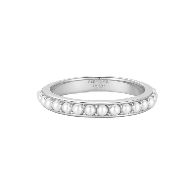 Ania Haie Elegant Silver Shell Pearl Beaded Ring