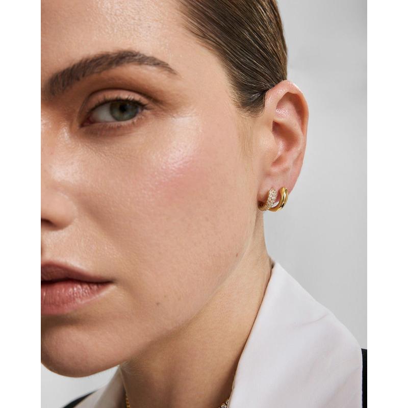 Ania Haie Fluid Light Gold Spiral Half Pavé Huggie Earrings