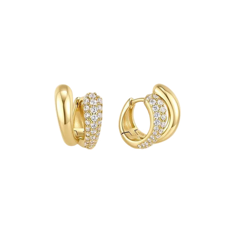 Ania Haie Fluid Light Gold Spiral Half Pavé Huggie Earrings