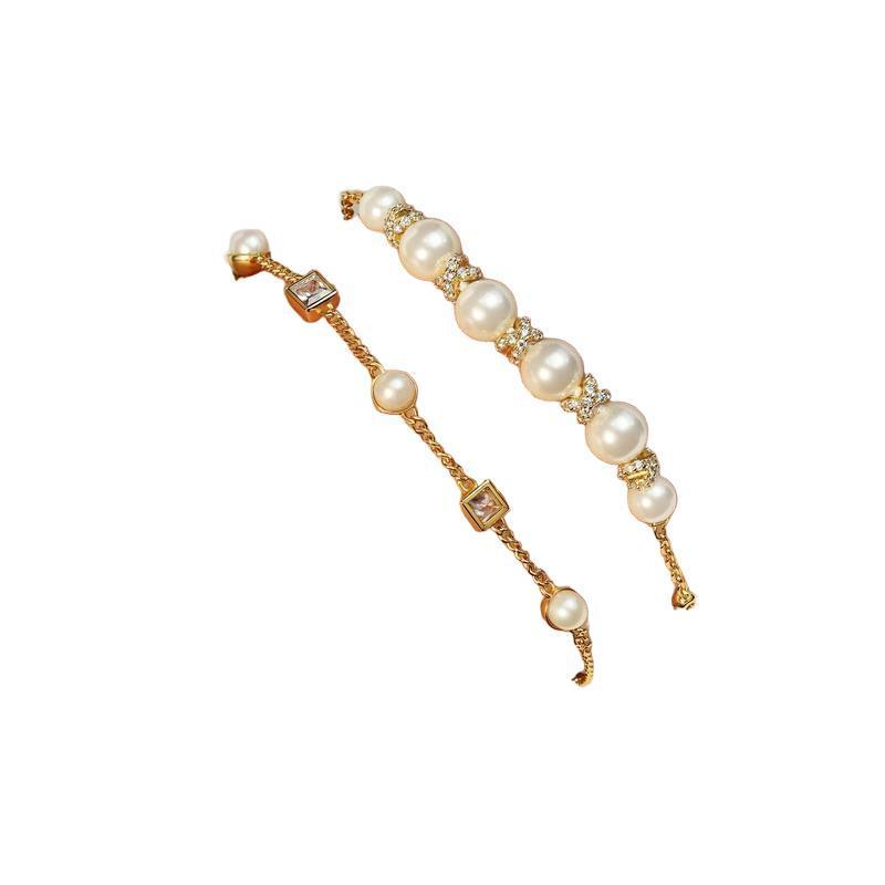 Ania Haie Gold Bezel-Set Cube and Pearl Station Minimalist Bracelet