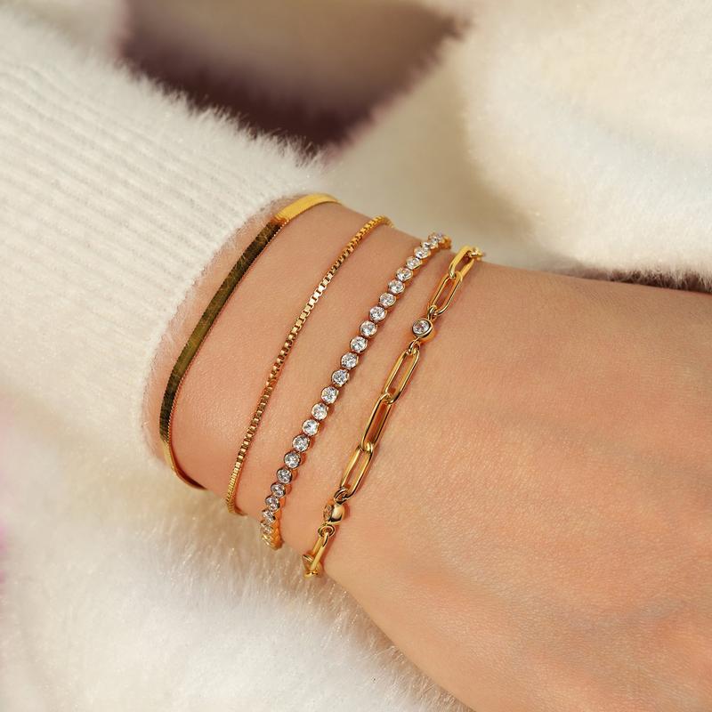 Ania Haie Gold Bezel Station Paper Clip Chain Bracelet