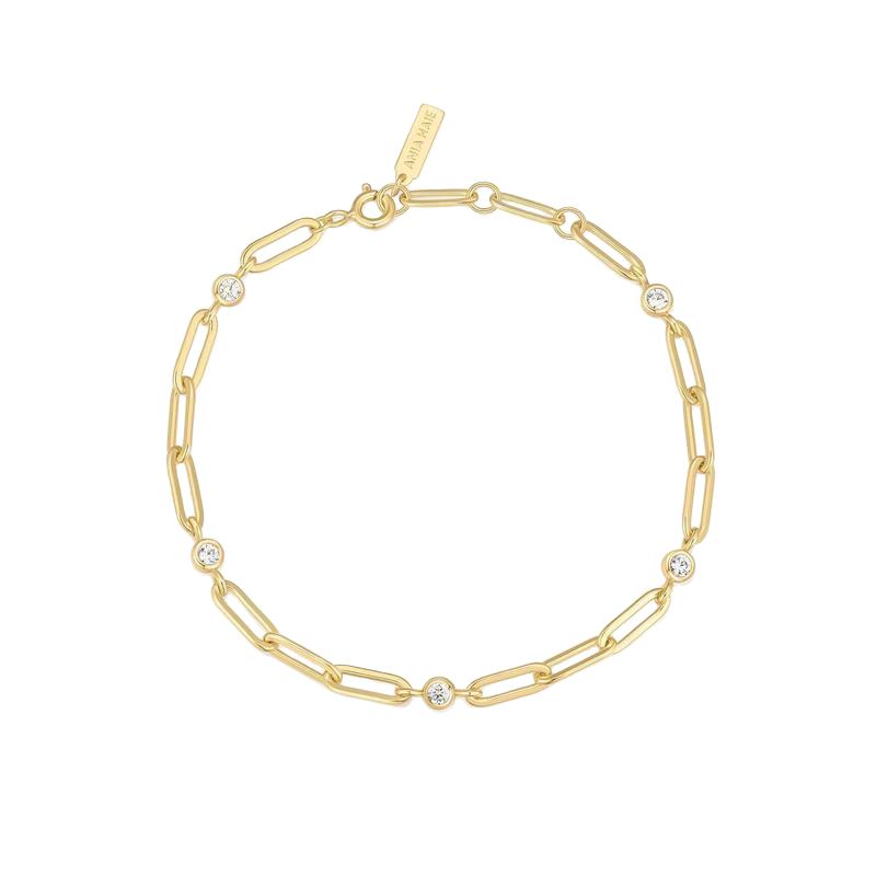 Ania Haie Gold Bezel Station Paper Clip Chain Bracelet