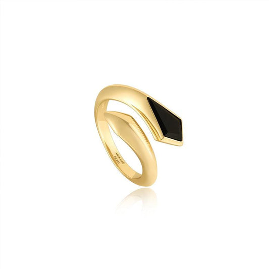 Ania Haie Gold Black Agate Adjustable Wrap Ring