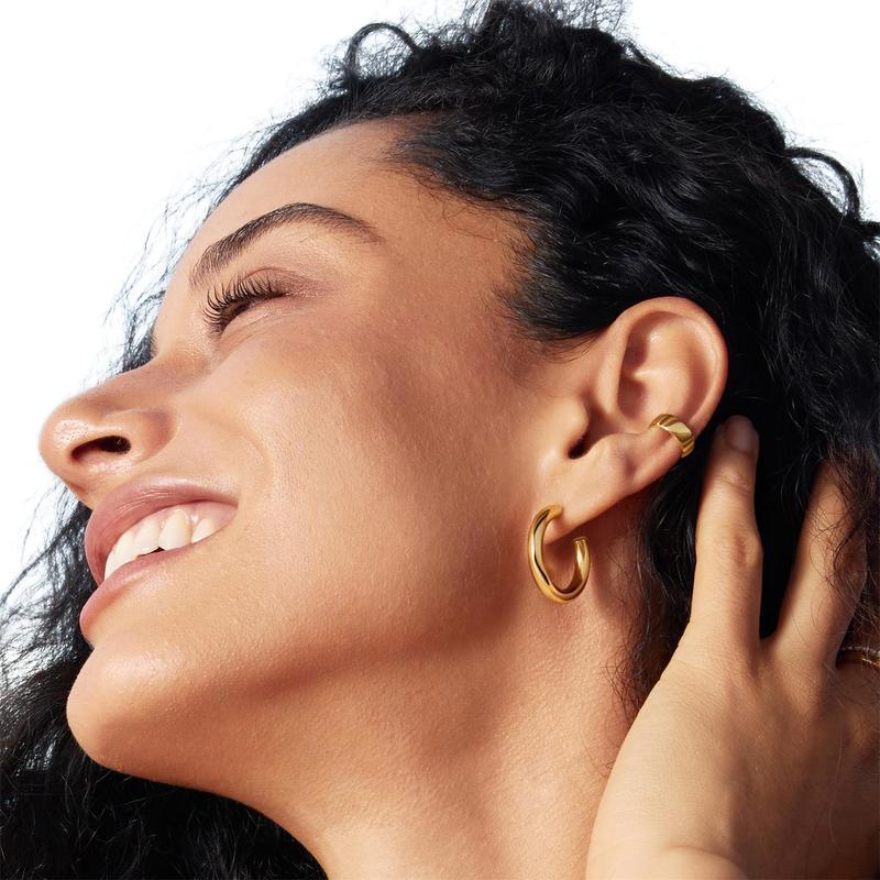 Ania Haie Gold Classic Tube Medium Huggie Hoop Earrings