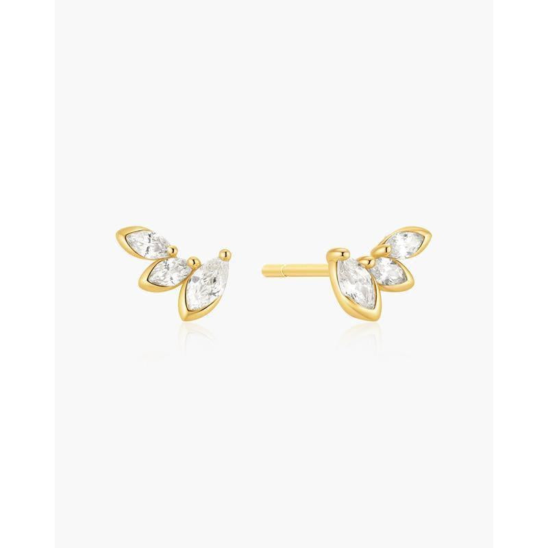Ania Haie Gold Half-Bezel Triple Marquise Stud Earrings