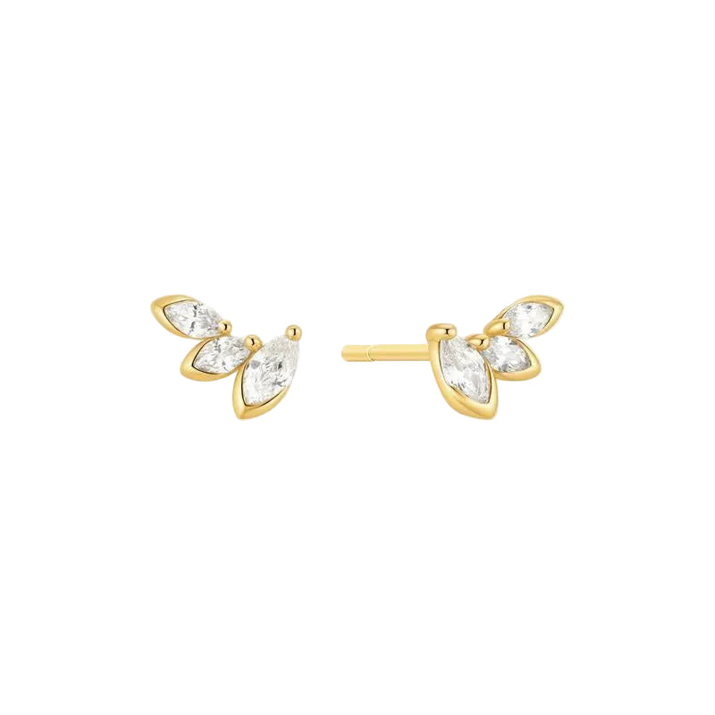 Ania Haie Gold Half-Bezel Triple Marquise Stud Earrings