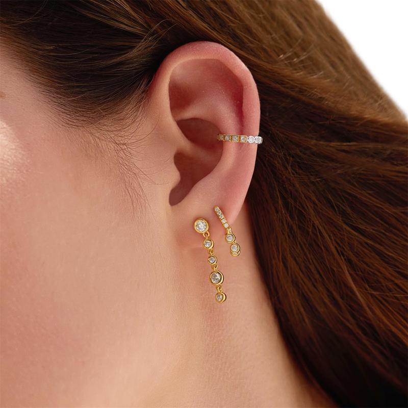 Ania Haie Gold Molten Cascade Bezel-Set Drop Stud Earrings
