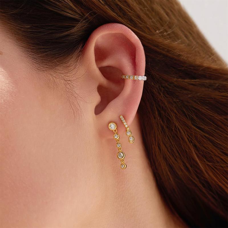Ania Haie Gold Molten Cascade Bezel-Set Drop Stud Earrings