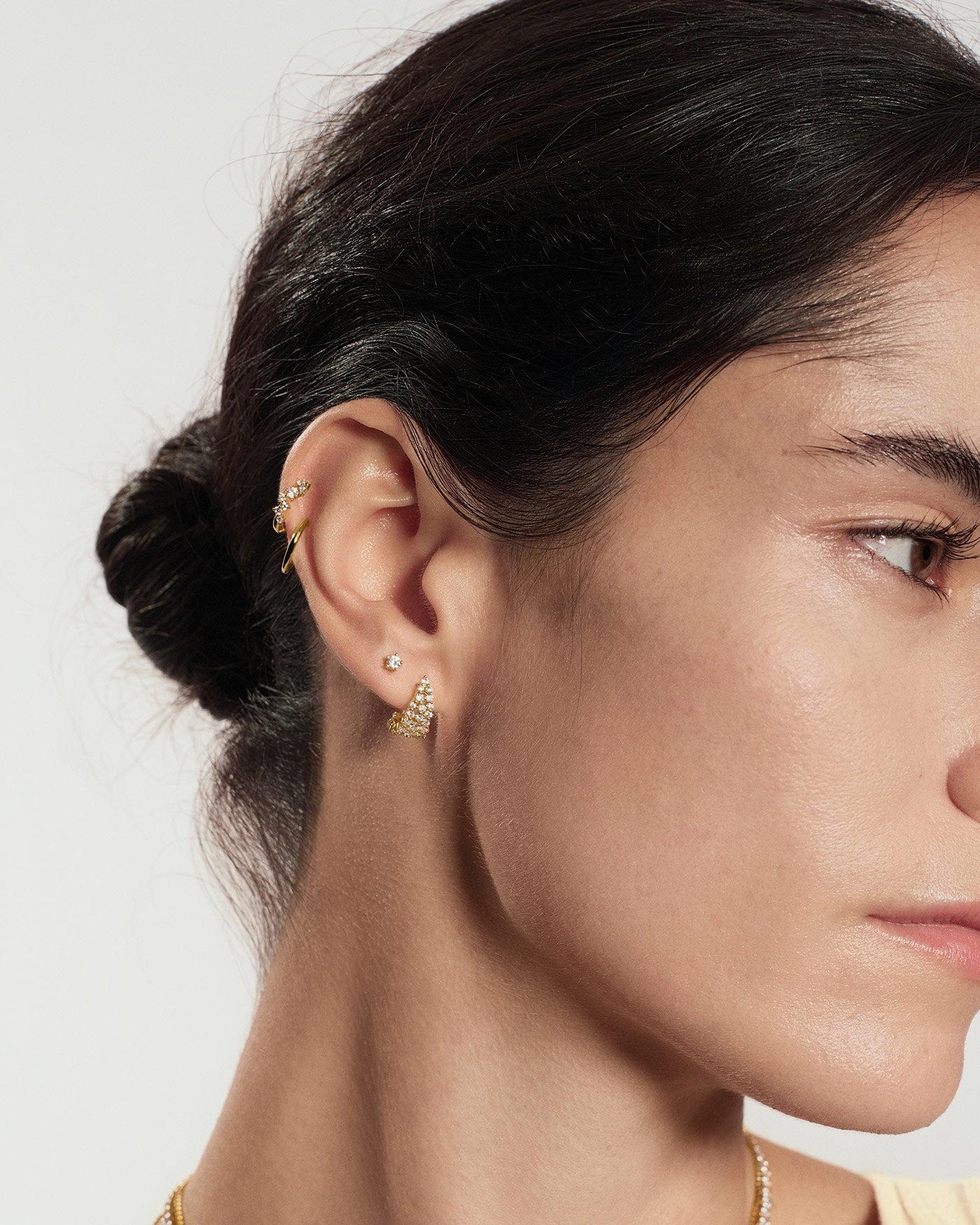 Ania Haie Gold Pave Openwork Curved Stud Hoop Earrings