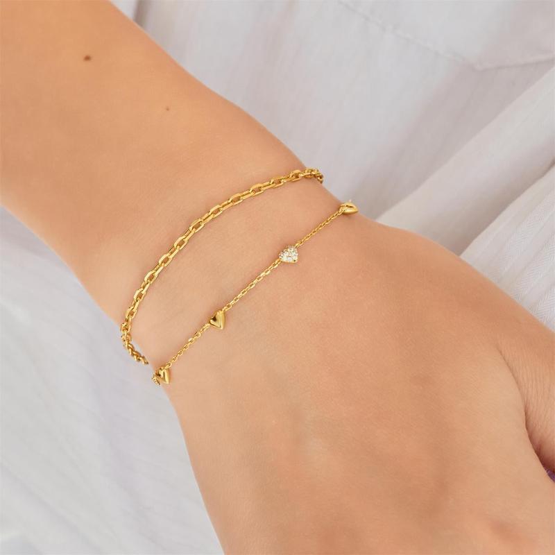 Ania Haie Gold Pave Puffed Heart Station Bracelet with 925 Silver