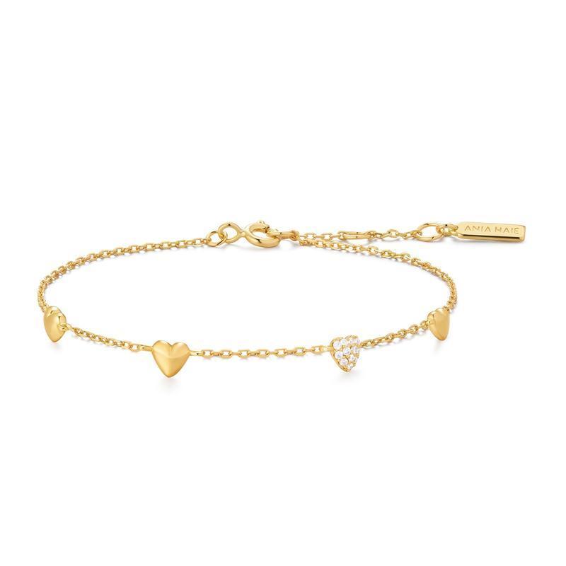 Ania Haie Gold Pave Puffed Heart Station Bracelet with 925 Silver
