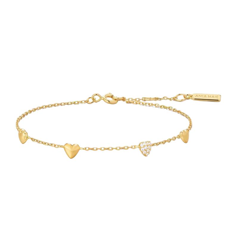 Ania Haie Gold Pave Puffed Heart Station Bracelet with 925 Silver