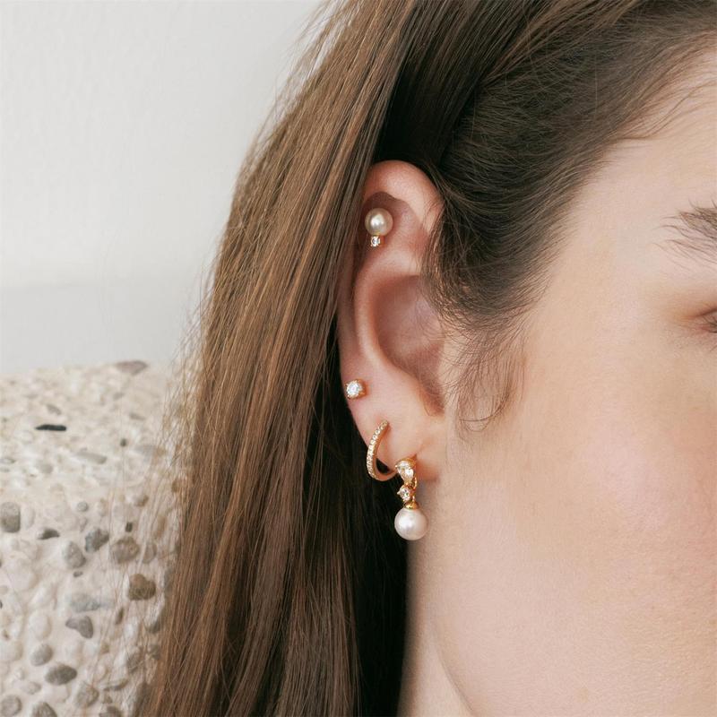 Ania Haie Gold Shell Pearl Dangling Barbell Single Earring