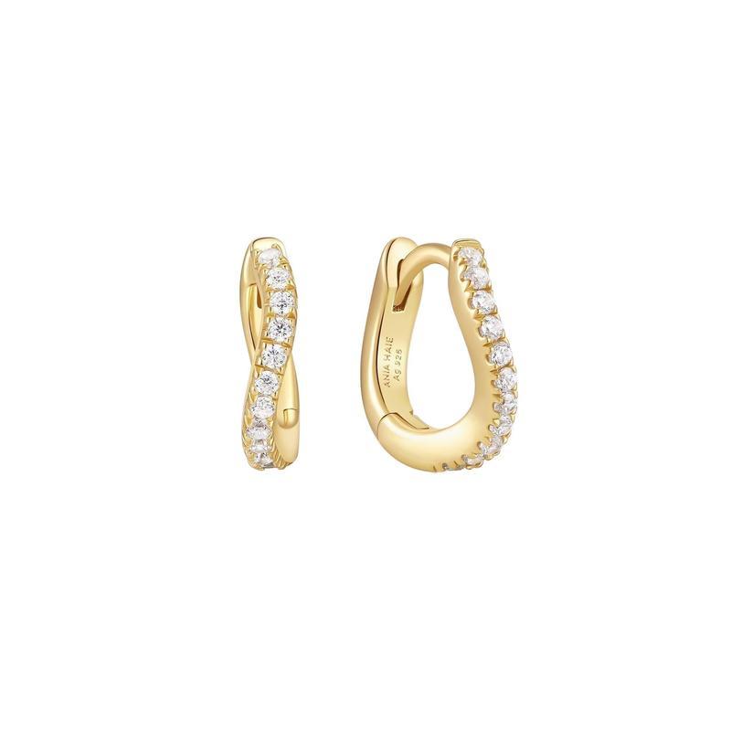 Ania Haie Gold Slim Pave Wave Huggie Hoop Earrings