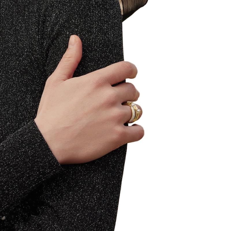 Ania Haie Gold Sparkle Pearl Crossover Adjustable 14kt Plated Ring