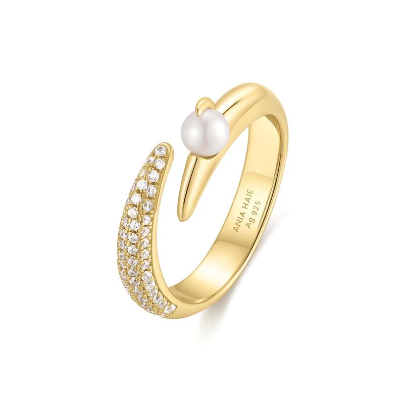 Ania Haie Gold Sparkle Pearl Crossover Adjustable 14kt Plated Ring
