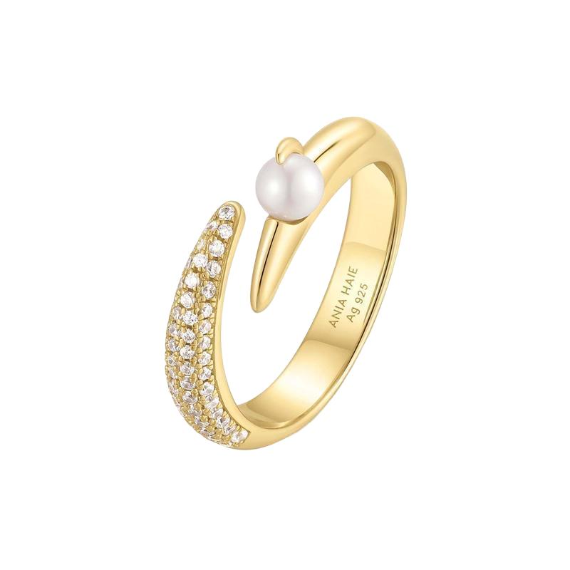 Ania Haie Gold Sparkle Pearl Crossover Adjustable 14kt Plated Ring