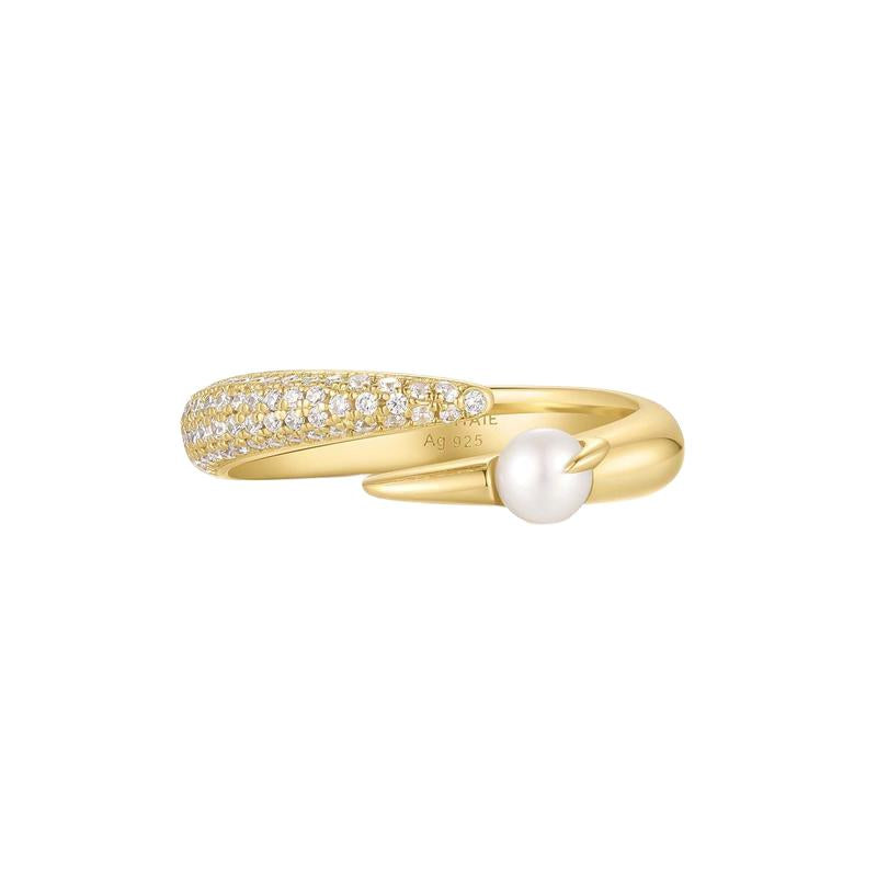 Ania Haie Gold Sparkle Pearl Crossover Adjustable 14kt Plated Ring