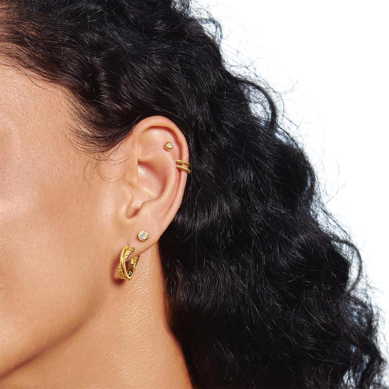 Ania Haie Gold Textured Bezel-Set Stud Earrings