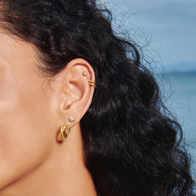 Ania Haie Gold Textured Bezel-Set Stud Earrings
