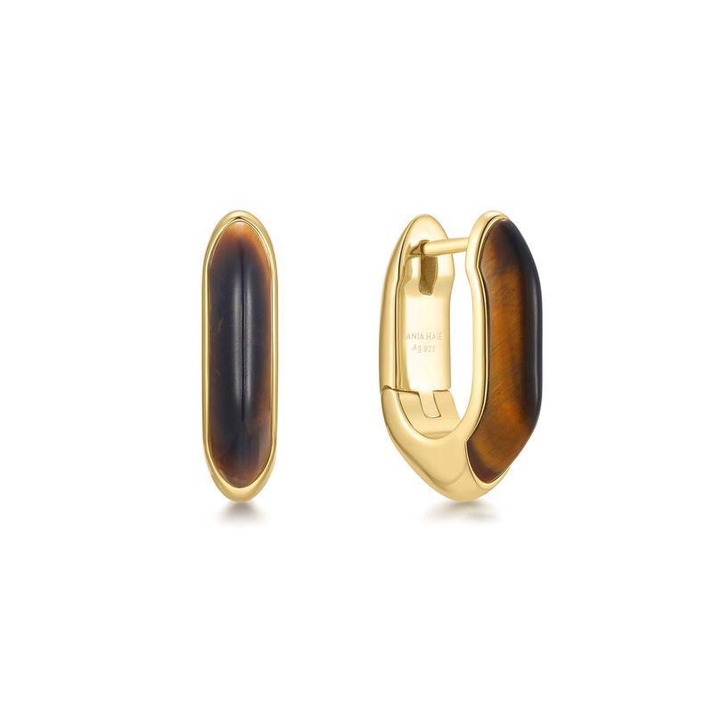 Ania Haie Gold Tiger Eye Huggie Hoop Earrings 14k Plated Sterling Silver