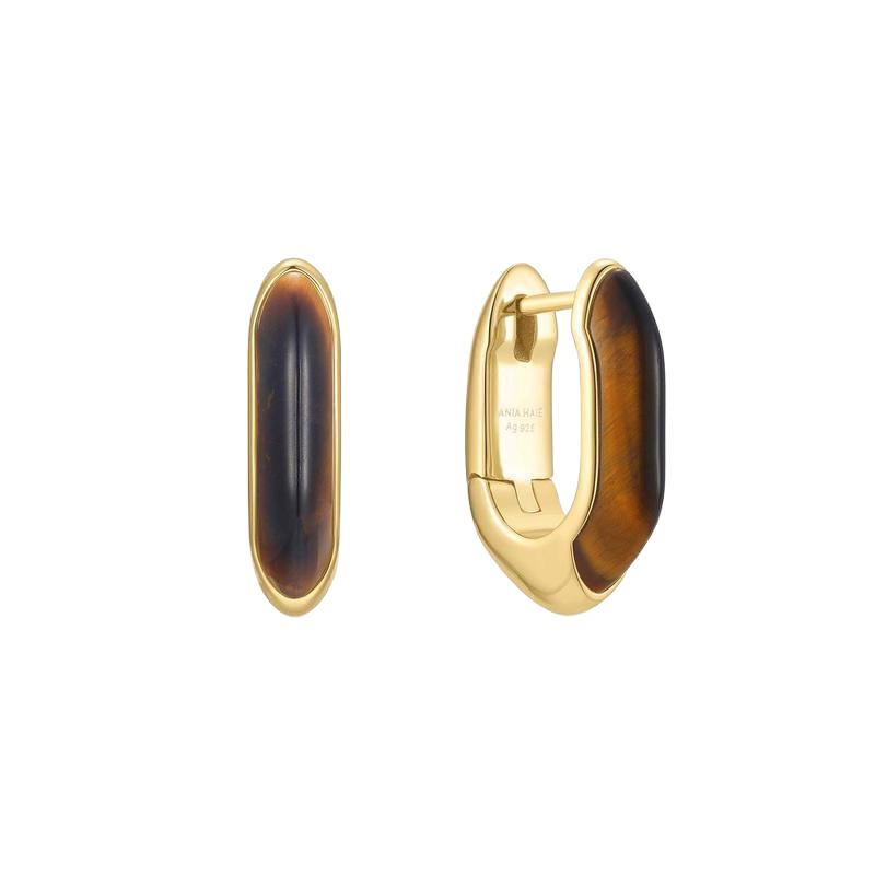 Ania Haie Gold Tiger Eye Huggie Hoop Earrings 14k Plated Sterling Silver