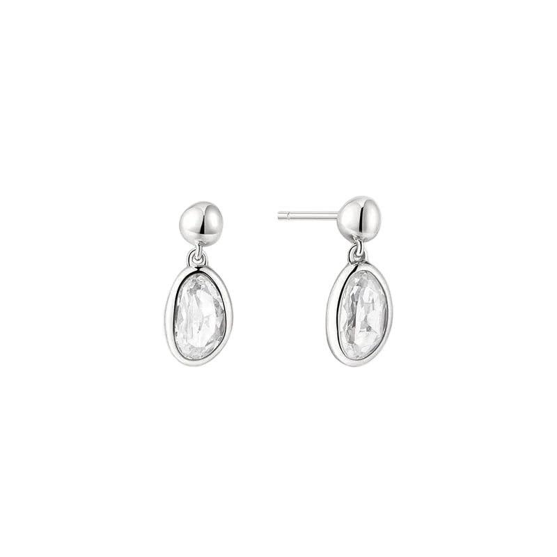Ania Haie Silver Bezel Organic Pebble Dangle Stud Earrings