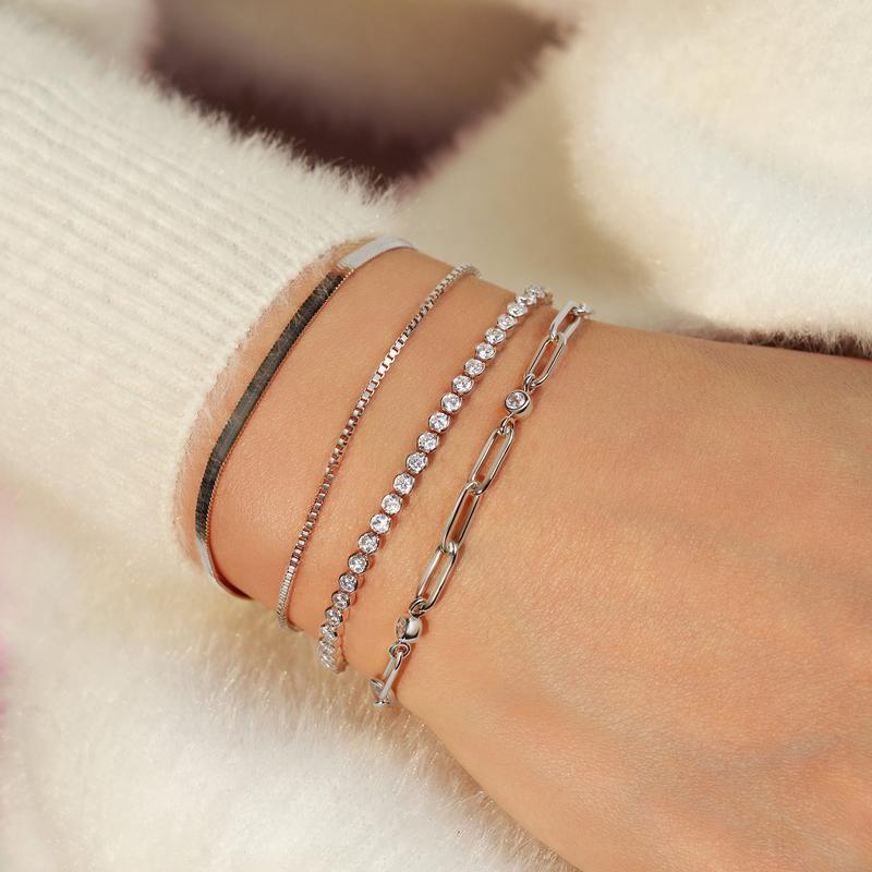 Ania Haie Silver Bezel Station Paper Clip Chain Bracelet
