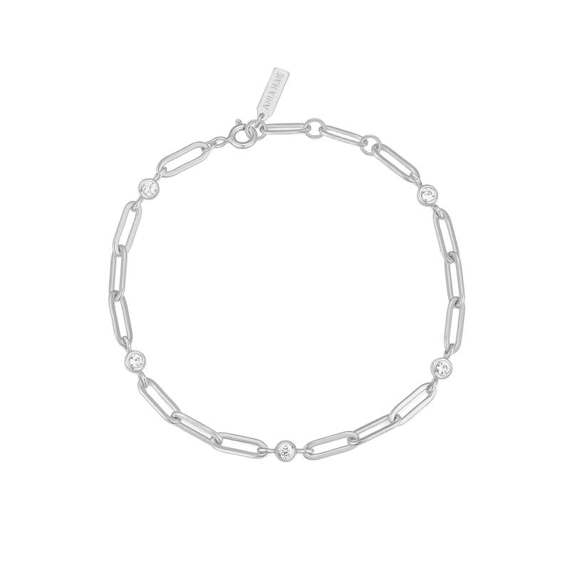 Ania Haie Silver Bezel Station Paper Clip Chain Bracelet