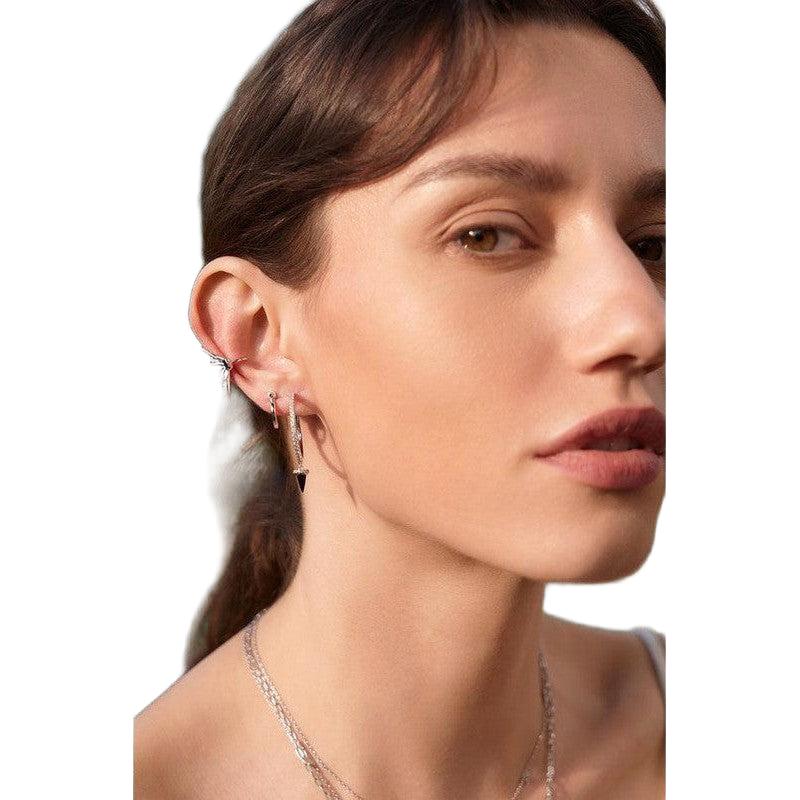 Ania Haie Silver Black Agate Drop Hoop Earrings
