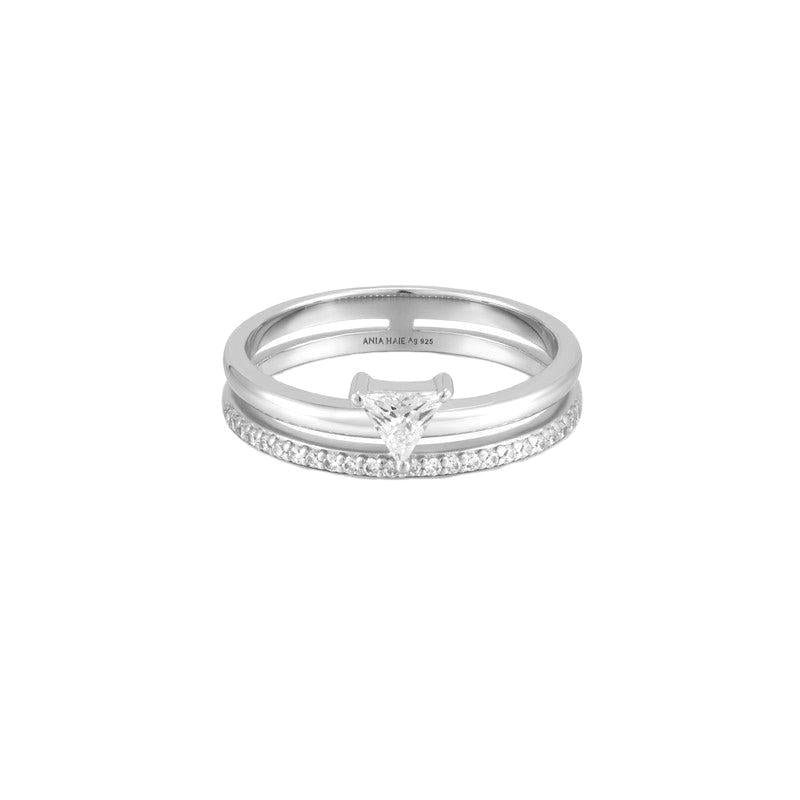 Ania Haie Silver Double White Triangle Stacker Ring