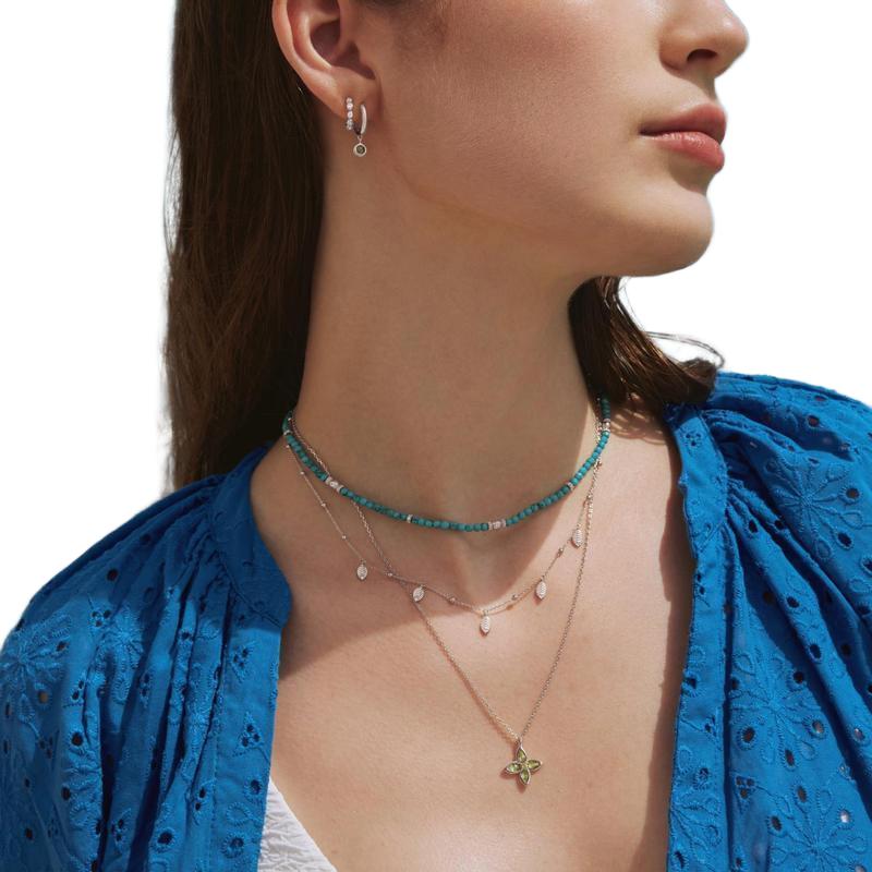 Ania Haie Silver Leaf Necklace with Cubic Zirconia Stones