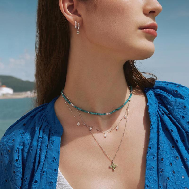 Ania Haie Silver Leaf Necklace with Cubic Zirconia Stones