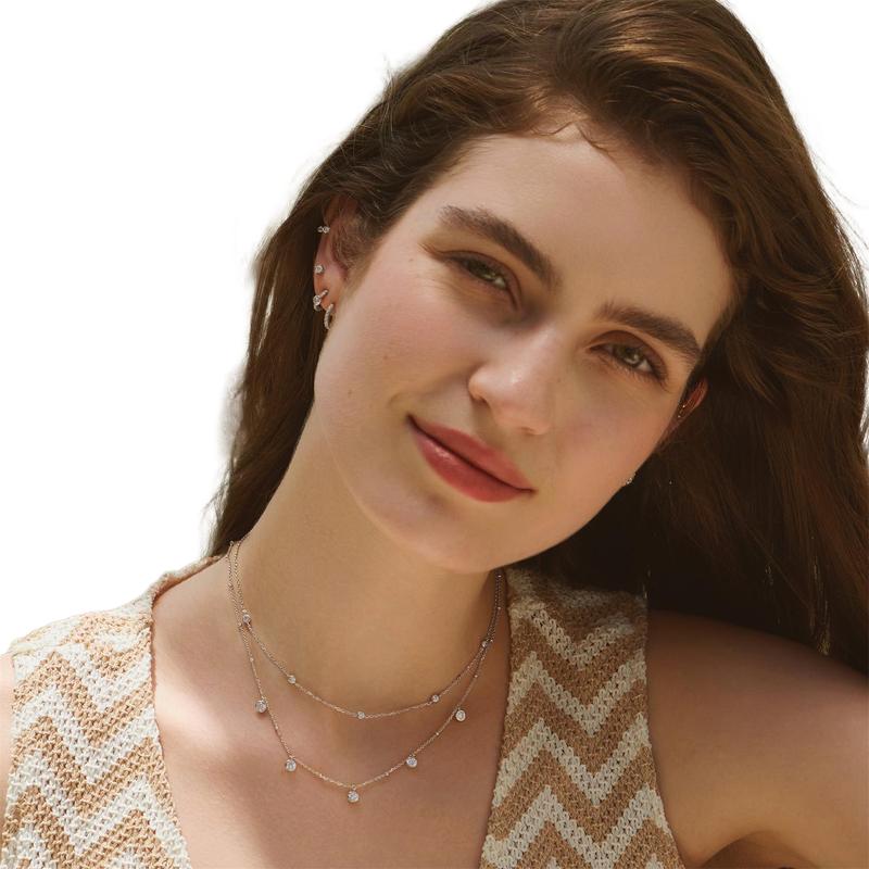 Ania Haie Silver Molten Bezel-Set Droplet Station Necklace