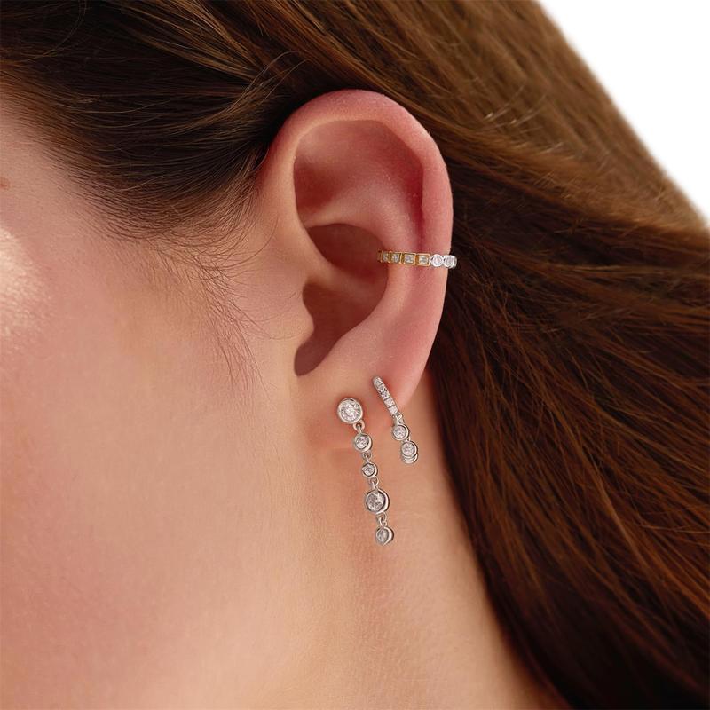 Ania Haie Silver Molten Cascade Bezel-Set Drop Stud Earrings