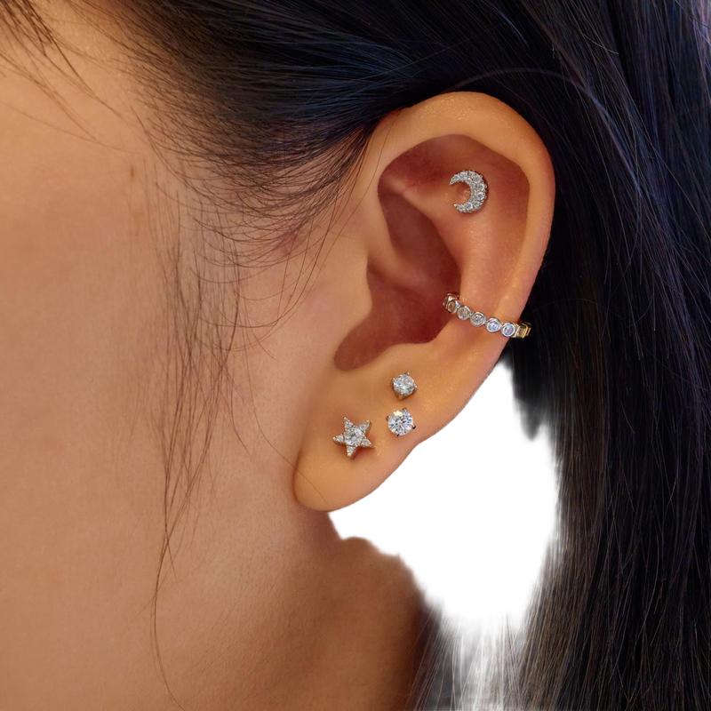 Ania Haie Silver Pave Crescent Moon Barbell Single Earring