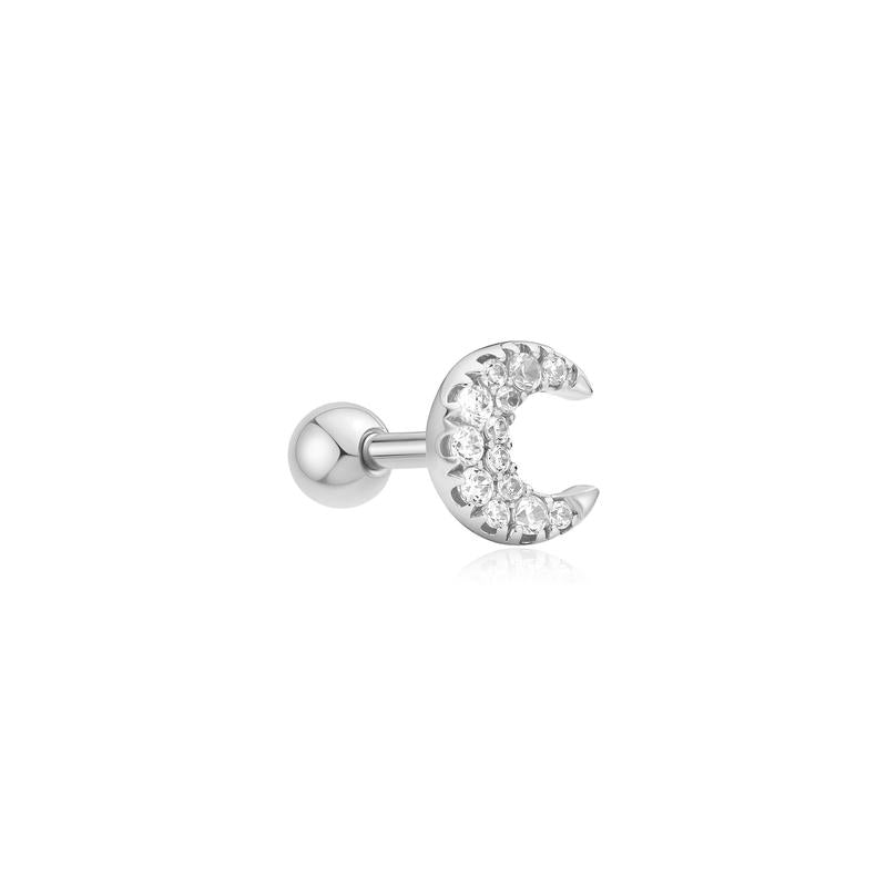 Ania Haie Silver Pave Crescent Moon Barbell Single Earring