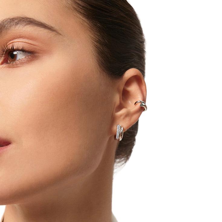 Ania Haie Silver Pave Double Huggie Hoop Earrings