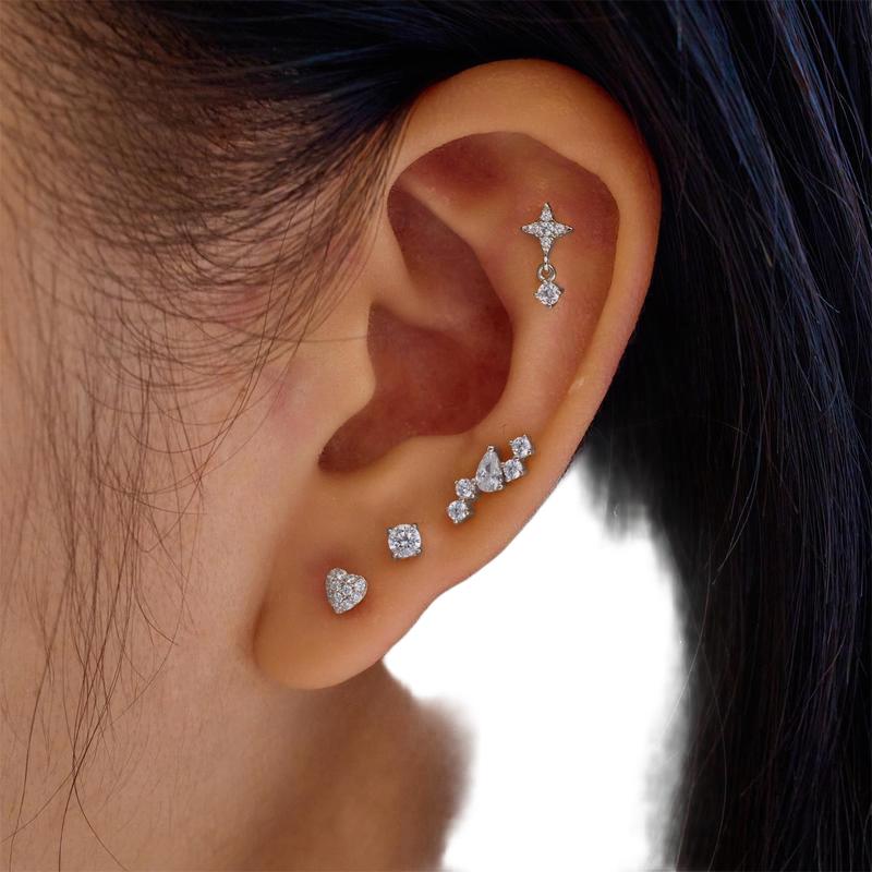 Ania Haie Silver Pave Heart Barbell Single Earring