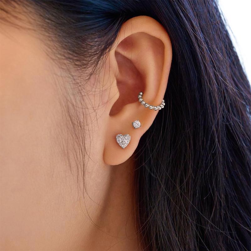Ania Haie Silver Pave Heart Stud Earrings
